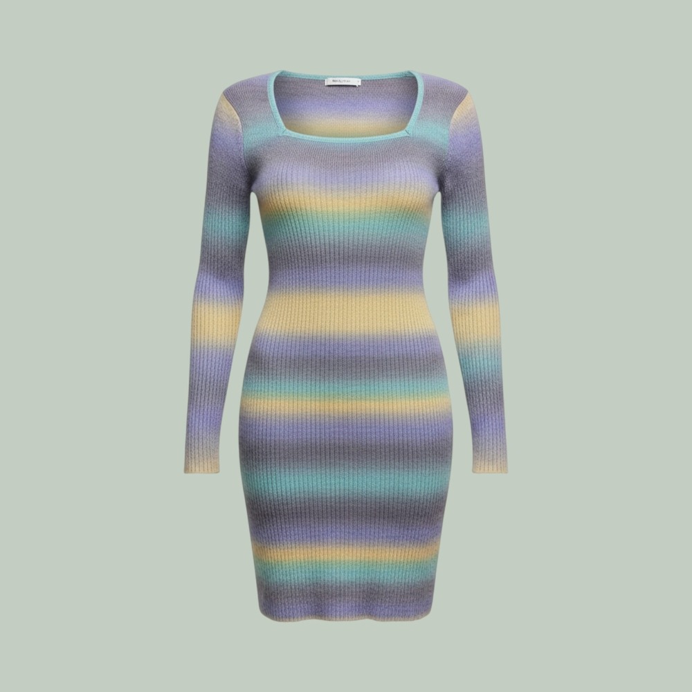 Y2K Ombre Striped Ribbed Knit Mini Dress Womens S Purple Fashion Nova SD384MINI
